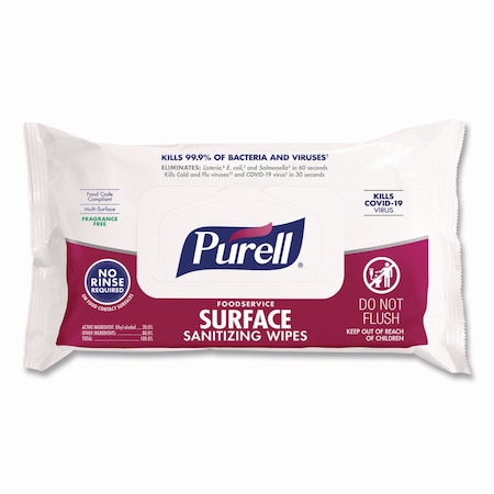 Purell Foodservice Surface Sanitizing Wipes, 1-Ply, 7.4 x 9, Fragrance Free, White, 72 Wipes 9371-12