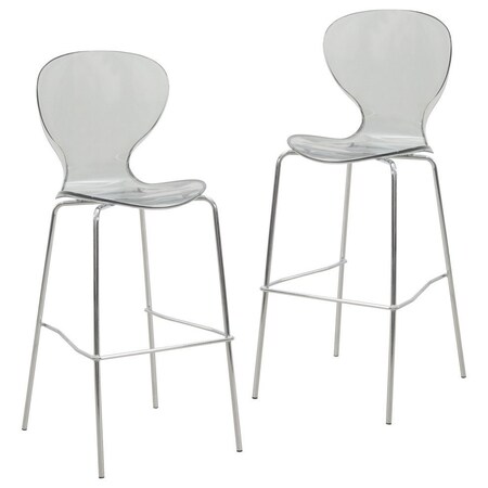 Leisuremod Oyster Acrylic Barstool with Steel Frame in Chrome Finish, Smoke, 2PK OC31TBL2