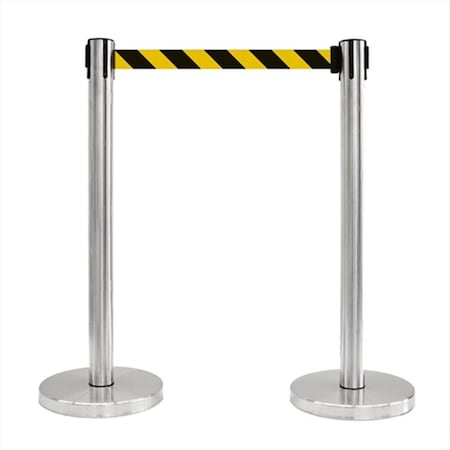 Captain Cold 12 in. Flat Base Satin Stainless Post Retractable Belt Stanchion - 6.5 ft. Safety Stripe belt CA2043279