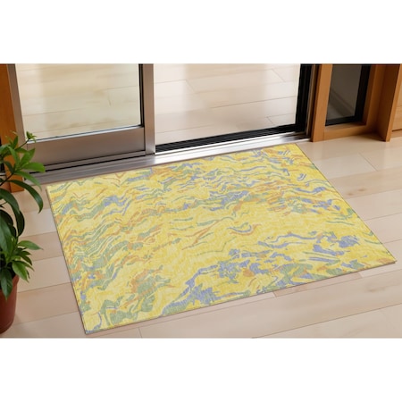 Homeroots 3' X 5' Yellow Purple And Green Abstract Washable Indoor Outdoor Area Rug 600330