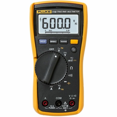 Fluke Digital Multimeter, Max 10V AC/DC Amps, AC/DC Voltages up to 600V, TRMS, Instrument Counts 6000, LCD FLUKE-115