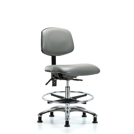Blue Ridge Ergonomics Vinyl Chair Chrome, Med Bench, Tilt, Foot Ring, Casters, Sterling BR-VMBCH-CR-T1-A0-CF-RG-8840