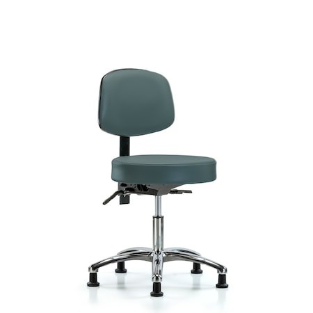 Blue Ridge Ergonomics Desk Stool, Vinyl, Bk, Chrome, Glides, Blu BR-VDHST-CR-T0-RG-8546