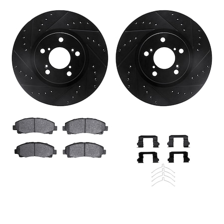 Dynamic Friction Co DFC Brake Rotor - Dimpled & Slotted - Black w/5000 Brake Pads & HW Kit 8512-59092