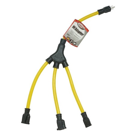 Southwire Cord Adapter, 2 ft, Yellow, 3 Outlet 90198802