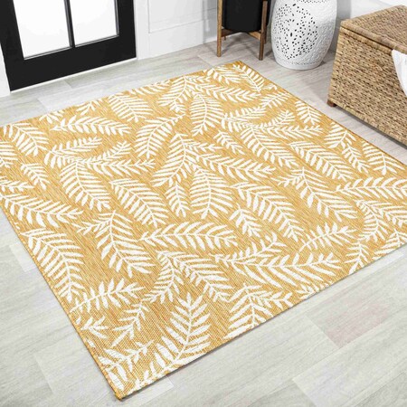 Jonathan Y Nevis Palm Frond Yellow/Cream 5 ft Square Indoor/Outdoor Area Rug SMB119C-5SQ