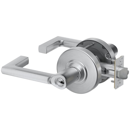 Schlage Grade 1 Storeroom Cylindrical Lock, Conventional Cylinder, Longitude Lever with Rose, Satin Chrome PC80P LON 626