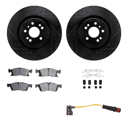 Dynamic Friction Co DFC Brake Rotor - Drilled & Slotted - Black w/HD Brake Pad w/HW Kit & Sensor 8422-63003