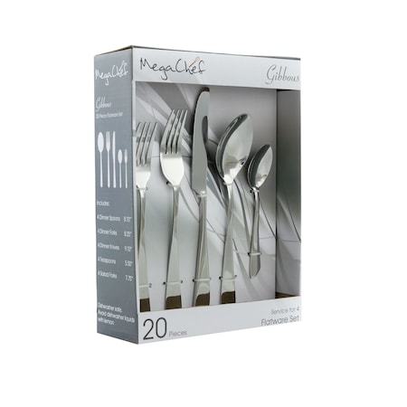 Megachef Gibbous 20 Piece Flatware Utensil Set, Stainless Steel Service for 4 in Silver MCFW-GIBBOUS-SILVER