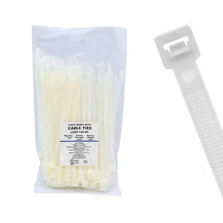 Cable Ties Unlimited Cable Tie, 8 in L, 120 lb Strength, 2.2 in Max Bundle Dia, Nylon 6/6, Natural, 100PK LHD8-120-9C