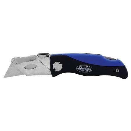 Sheffield Utility Knife, 2-1/2 in L Blade, Stainless Steel Blade, Curved Handle, Blue/Green/Red/Yellow Handle 12119