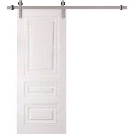 Sartodoors Barn Door 18 x 80 inches, BASIC 9233 White, 6.6FT Silver Rail Track Heavy Hardware Set, Solid Pan BASIC9233BD-S-SKIN-18