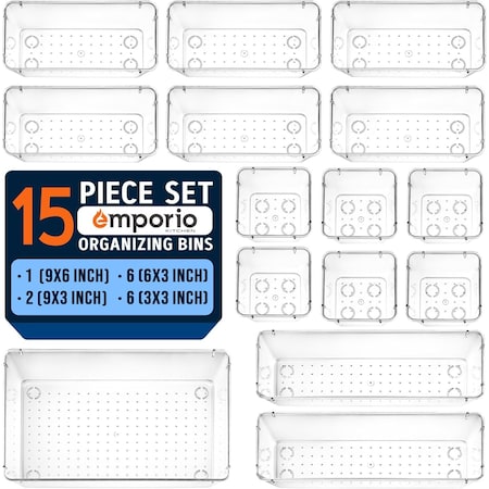 Emporio Kitchen Drawer Organizer Set Includes 1-piece 9x6 bins, 2-piece 9x3 bins, 6-piece 6x3 Bins 6-piece 3x3 Bins EMPORGN15