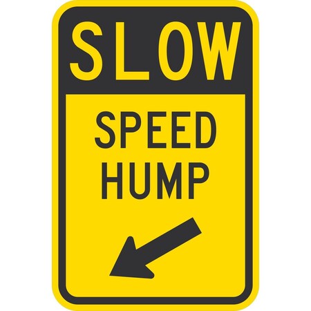 Lyle Speed Hump with Diagonally Left Arrow, 12x18, Engineer Grade, Yellow G-3548-EG_12x18