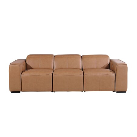 Homeroots 104" Chestnut Top Grain Leather Reclining Metal USB Sofa 720438
