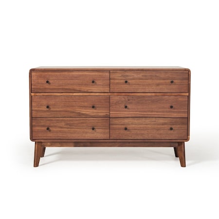 Homeroots 51" Walnut Solid Wood Six Drawer Double Dresser 473116