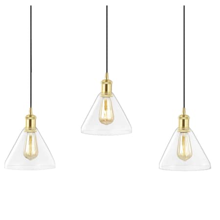 Jonathan Y Kiawah Island 30.5" 3-Light Metal/Glass Contemporary Modern LED Pendant, Brass Gold/Black JYL1123A