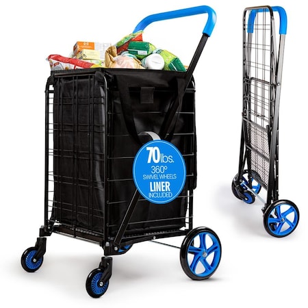 Serenelife Small Compact Folding Shopping Cart with Removable Waterproof Liner SLSPCART55