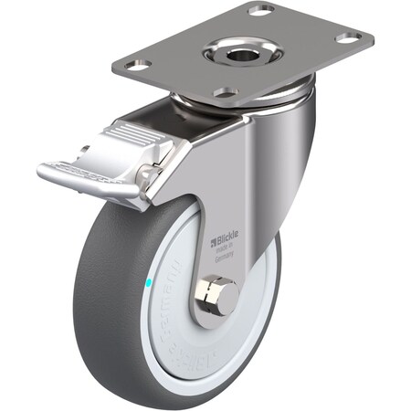 Blickle Swivel Plate Caster, PU, 4", Brake LKPXA-PATH 101KFD-12-FI