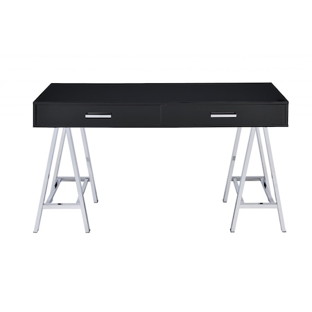 Homeroots 54" Black and Silver Writing Desk With Two Drawers 286391