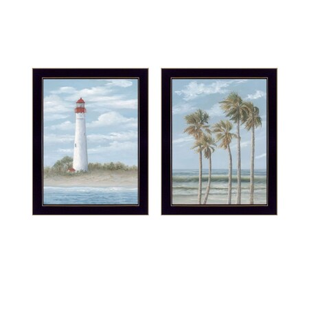 Homeroots Set Of Two Cape May Lighthouse And Palm Trees Black Framed Wall Art, 2PK 568580
