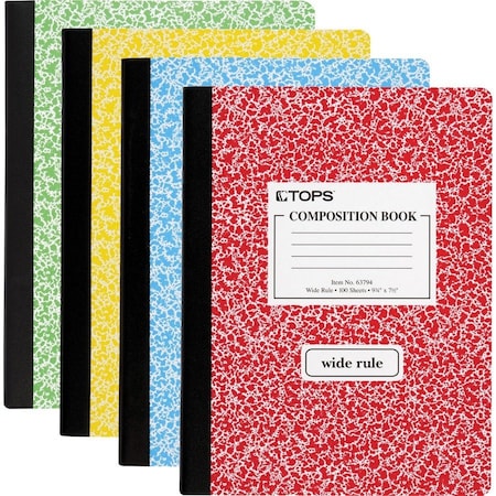 Tops Products COMPOSITION BOOK W/HARD COVER, WIDE RULE, 9-3/4 X 7-1/2, WHITE, 100 SHEETS/PAD 63794