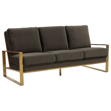 Leisuremod Jefferson Contemporary Velvet Sofa with Gold Frame, Dark Grey JAG77DGR