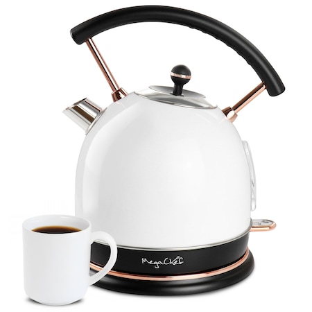 Megachef 1.9 Quart Half Circle Electric Tea Kettle in White MG-KTL1950W