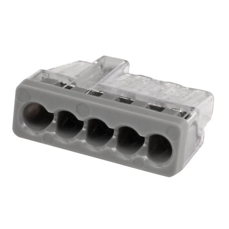 Ideal Push-In Wire Connector, 12 AWG Max, 5 Port, Gray, Polycarbonate Insulation, 600 V, 20 A, 200 PK 30-1087J