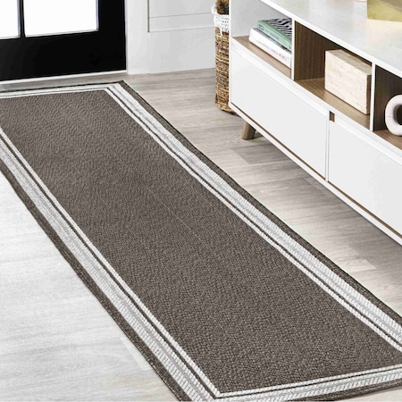 Jonathan Y James Modern Border Stripe Black/Cream 2 ft. x 8 ft. Indoor/Outdoor Runner Rug SMB201C-28
