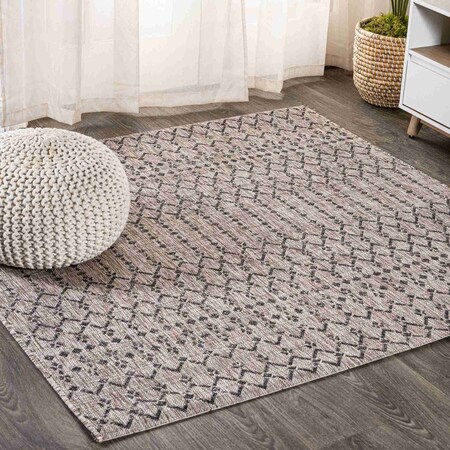 Jonathan Y Ourika Moroccan Geometric Textured Weave Natural/Black 4 ft Square Indoor/Outdoor Area Rug SMB108D-4SQ