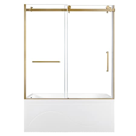 Kingston Brass 60" Acrylic Anti-Skid Alcove Left-Hand Drain Tub with Right Sliding Tub Door, White/Brushed Brass KVTAP603216L7