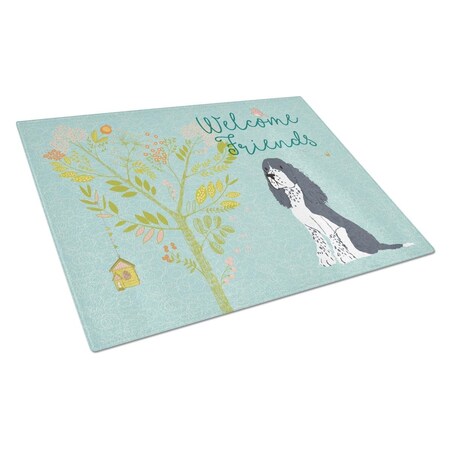 Carolines Treasures Welcome Friends Black Springer Spaniel Glass Cutting Board, Large BB7621LCB