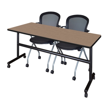 Regency Kobe Flip-Top Training Nesting Table W/ 2 Cadence Nest Chairs, 72 in W, 30 in L, Noble Oak MKFT7230NO23BK