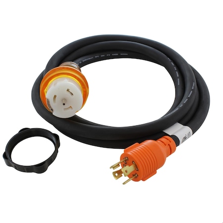 Ac Works SOOW Locking Extension Cord, 10 AWG, Indoor/Outdoor, 10/4, 1 Outlets, CS6364, Black, Rubber, 10 ft TEL1430-010