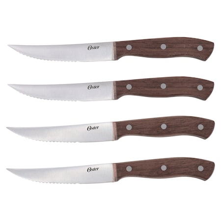 Oster Whitmore 4 Piece Stainless Steel Steak Knife Set with Mango Wood Handles 93685.04