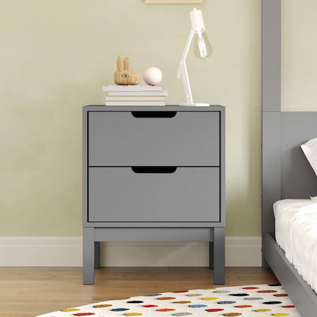 Flash Furniture Dallas Wooden Night Stand, Bedroom Side Table with 2 Storage Drawers for Kids in Gray MG-9007-1-2NS-GY-GG