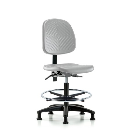 Blue Ridge Ergonomics Poly Chair-Medium Bench Ht with Medium Back, Seat Tilt, Chrome Foot Ring, &Stat Glides in Gray Poly PMBCH-MB-RG-T1-A0-CF-RG-GRY