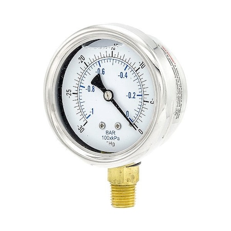 Zoro Select Pressure Gauge, 1/4 in NPT, Bottom Location 211L-254A