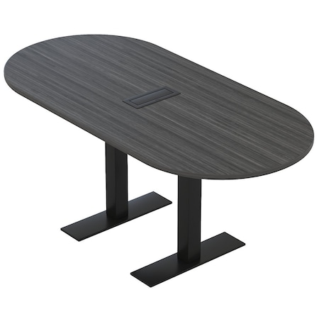 Skutchi Designs 6ft Racetrack Conference Table With Power | Harmony Series | 6 Person Meeting Room Table HAR-RAC-36X72-T.BK-WA7949-EBLK