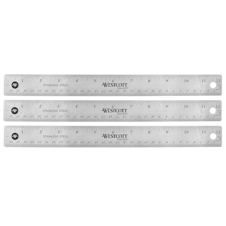 Westcott 12in Stainless Steel Office Ruler With Non Slip Cork Base, 3PK 10415-004