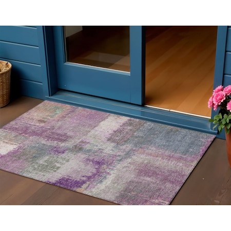 Homeroots 3' X 5' Lavender And Purple Abstract Washable Indoor Outdoor Area Rug 609304