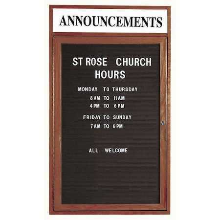 Aarco Enclosed Changeable Letter Board in Black Felt w/ Red Oak Frame Walnut Stained, 36''Hx24''W WDC3624H