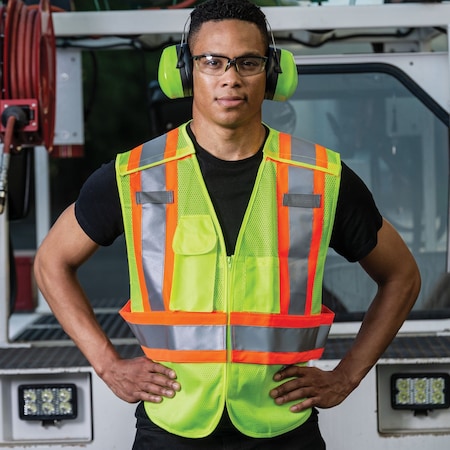 Game Workwear 5-Point Breakaway Hi-Vis Mesh Vest, 100% Lightweight Polyester Mesh, Hi Vis Lime, Size S I-684