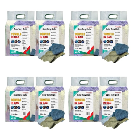 Supremeplus Recycled Color Terry Towel Cleaning Rags, - 5 lbs. Bag, Pack of 8, 8PK SP-0300