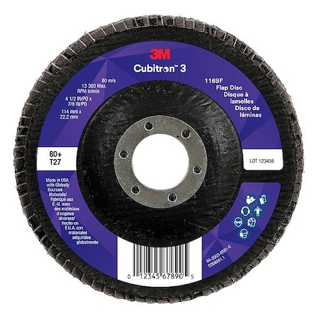 3M Cubitron Abrasive Flap Disc, Coated, Polyester, PK10 7100380218