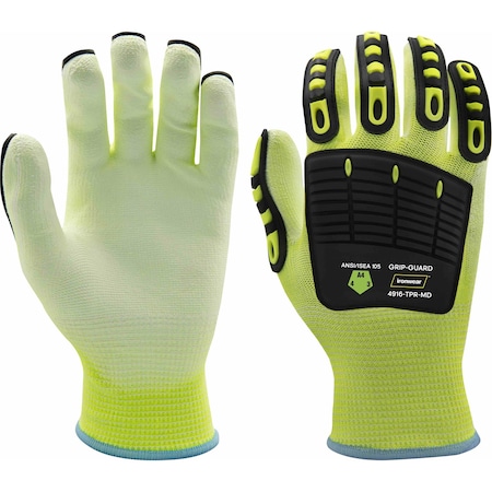 Ironwear Hi Vis HPPE Impact A4 Cut Gloves with Polyurethane Palm, Small 4916-TPR-SM