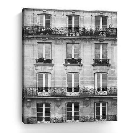 Homeroots 30" x 24" Balcony View Black and White Photo Real Canvas Wall Art 399020