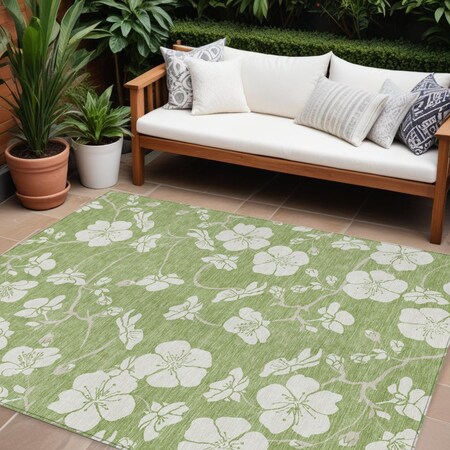 Homeroots 10' X 14' Artichoke Green And Ivory Floral Washable Indoor Outdoor Area Rug 599855
