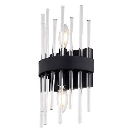 Vaxcel Delevan 2-Light Matte Black Modern Wall Sconce, Dimmable Bathroom Vanity Fixture W0537